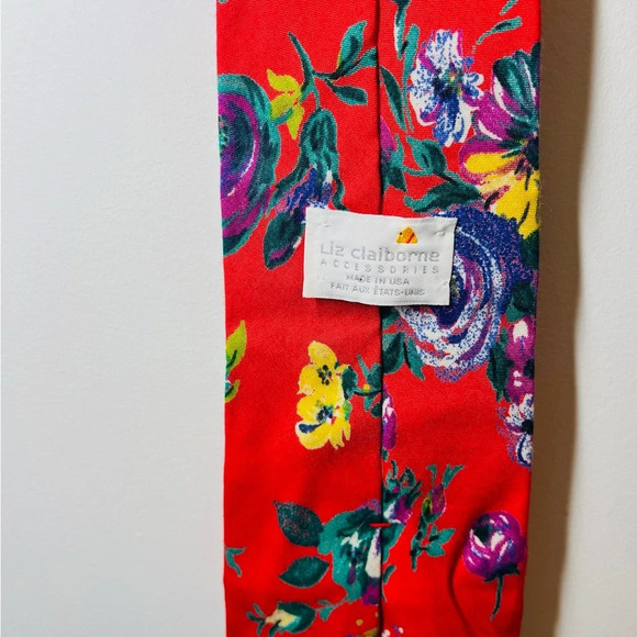 Liz Claiborne Floral Tie  Red Multicolor - Picture 6 of 10
